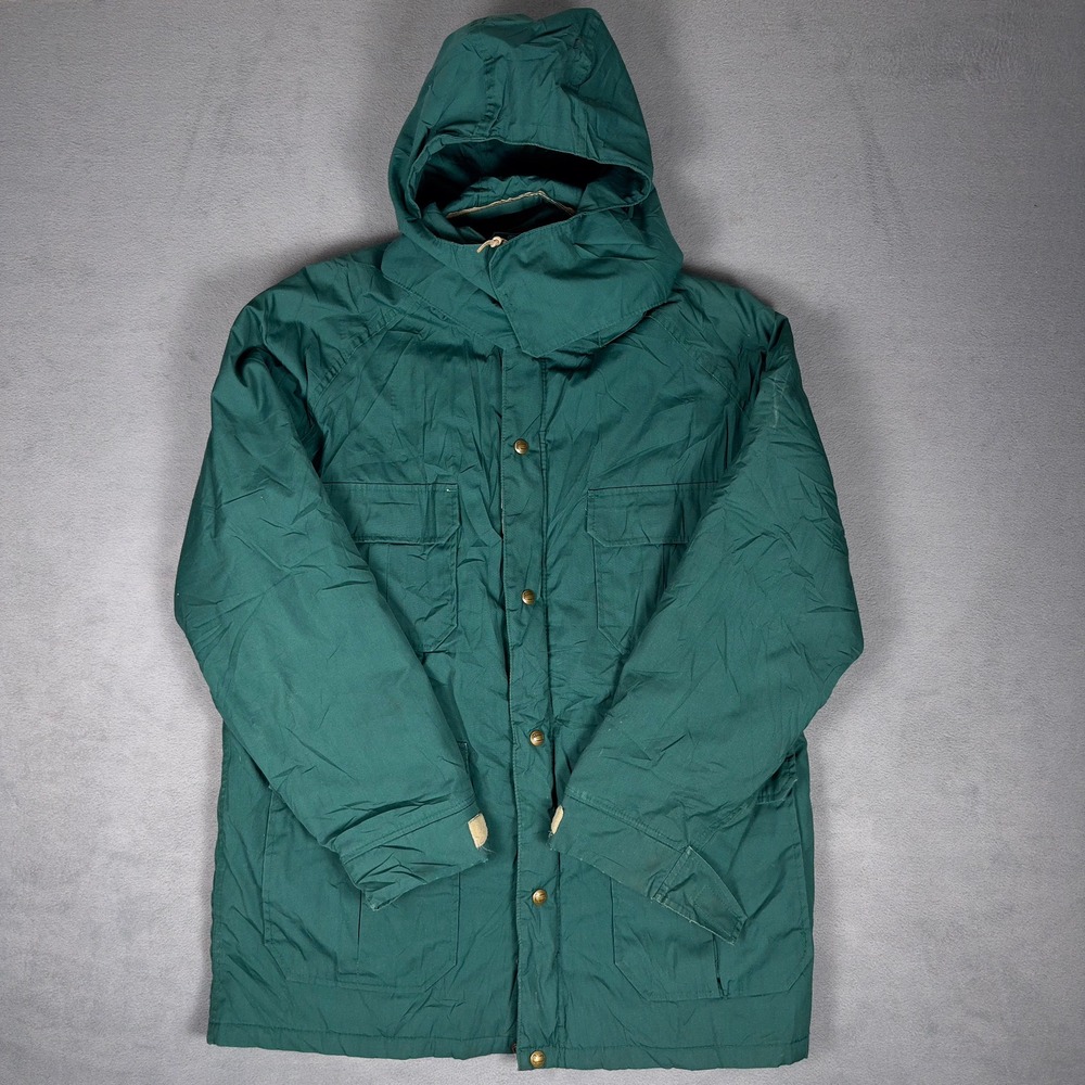 Vintage 80s Woolrich Mountain Parka Jacket Mens L Green Hooded 60/40 Shell